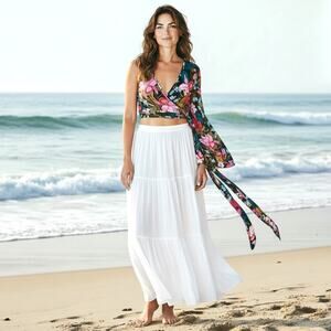 NWT Call Me Eden  Asymmetrical Tropical Wrap Blouse  S  NightOut Coquette Cruise